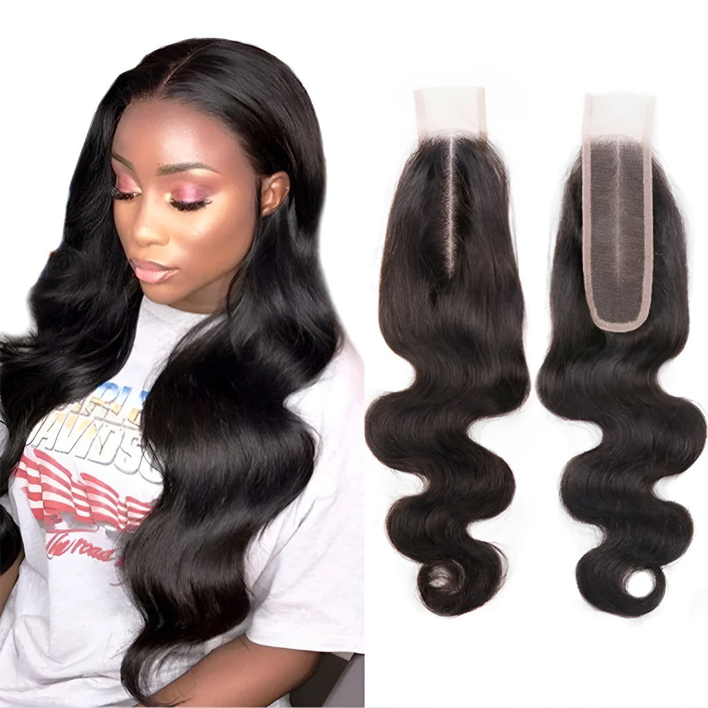 Straight human hair wig in natural colour with hand-woven construction and exotic style detailing