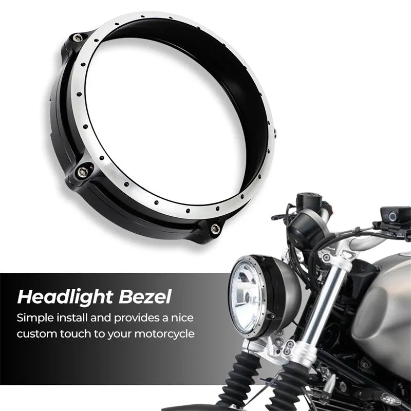 Black CNC aluminium headlamp cover protective frame for BMW R nineT Scrambler motorcycle