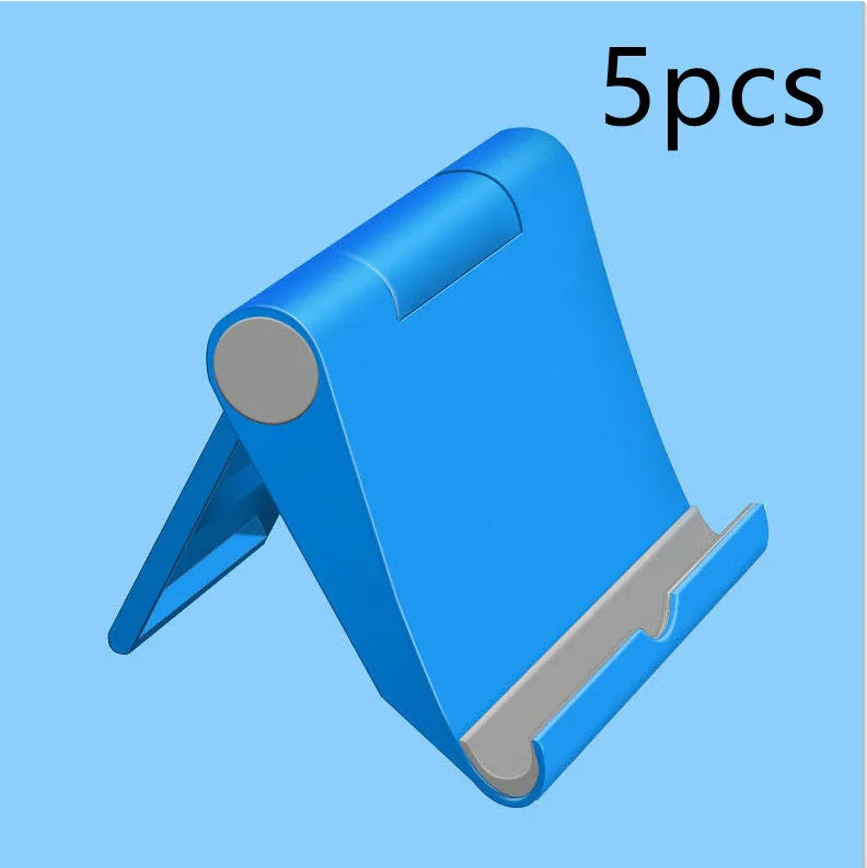 PE folding mobile phone stand in multiple colours showing multi-angle adjustment for tablets and smartphones