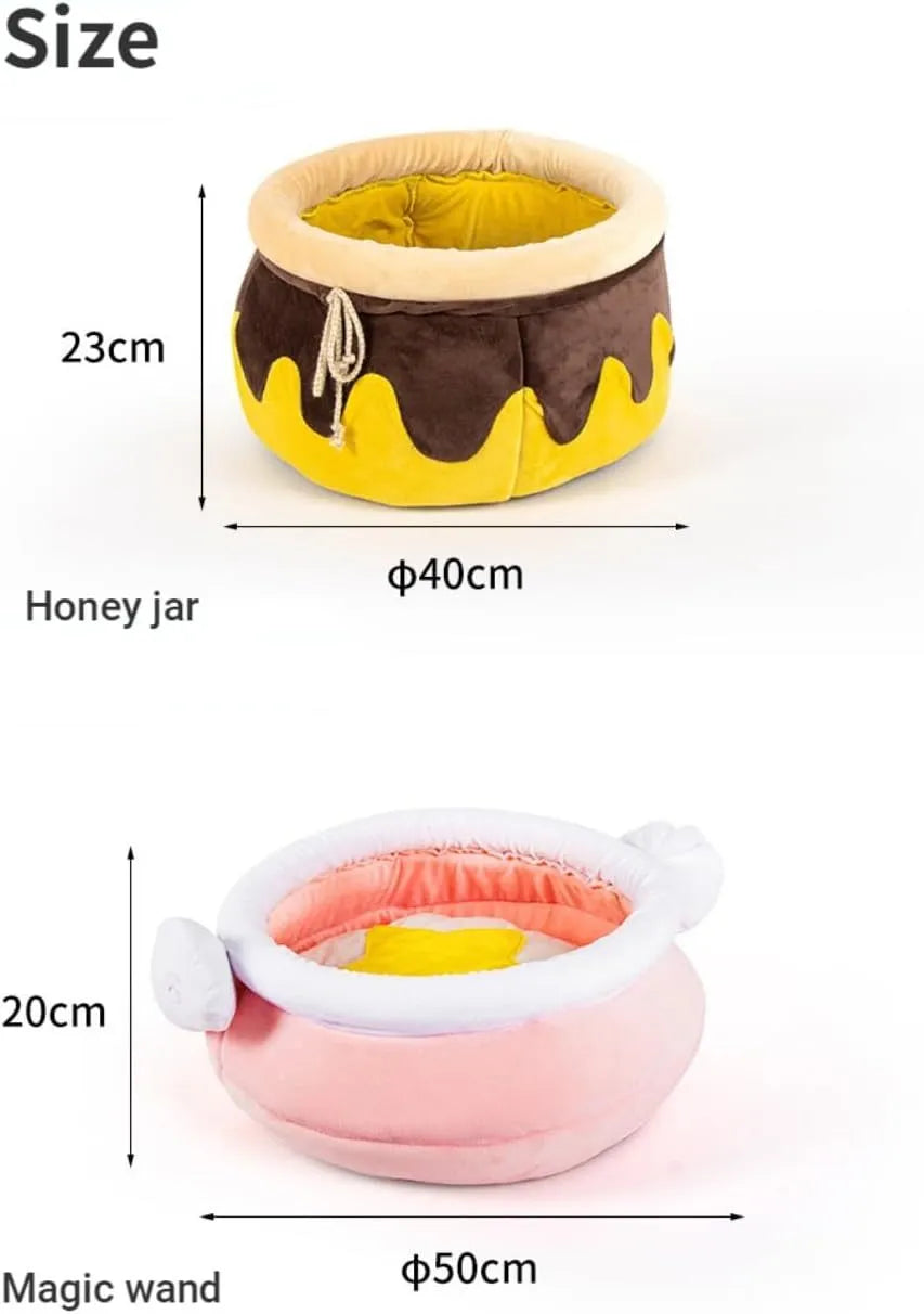 Pink honey pot magic wand shaped cat bed with a removable cushion for small pets.