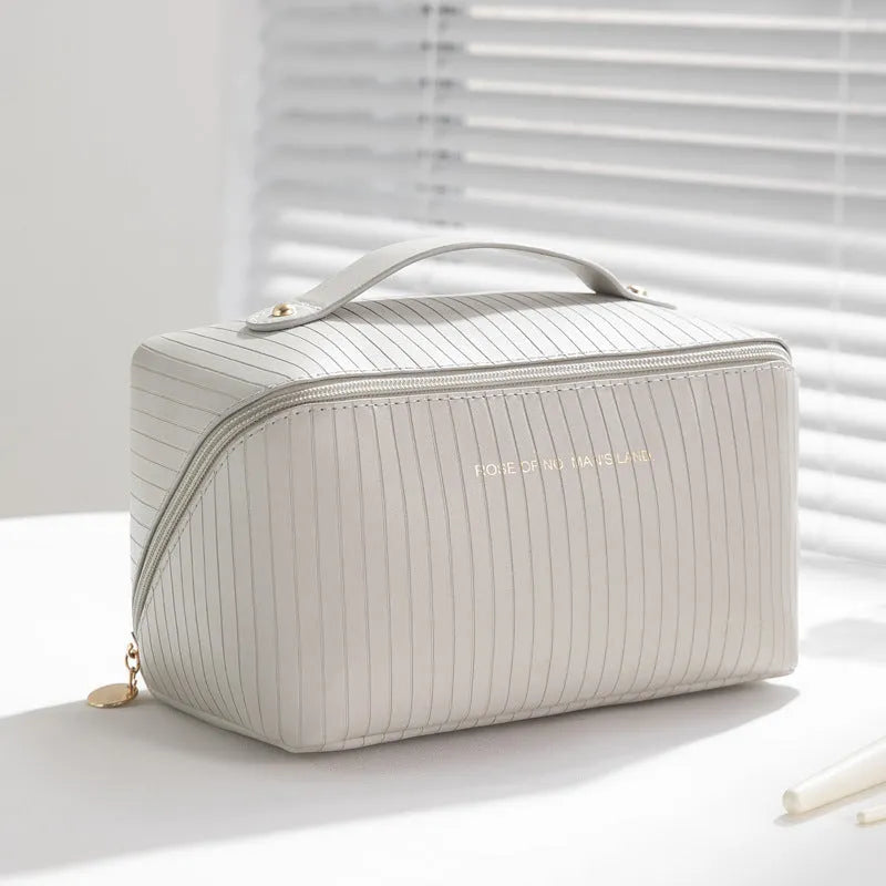 Cubic PU makeup bag with vertical pattern pillow design in beige, black, brown, grey, pink colours