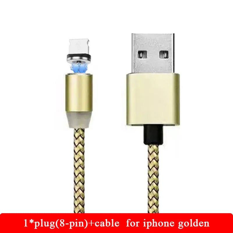 YBD magnetic LED charging cable with cotton braiding and aluminium connector for Apple iPhone