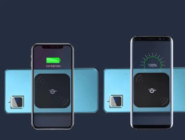 Silver alloy portable power bank with LCD display showing battery percentage, next to a smartphone.