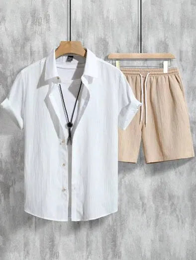 Men's Hawaiian 3D printed short sleeve shirt and matching shorts outfit set