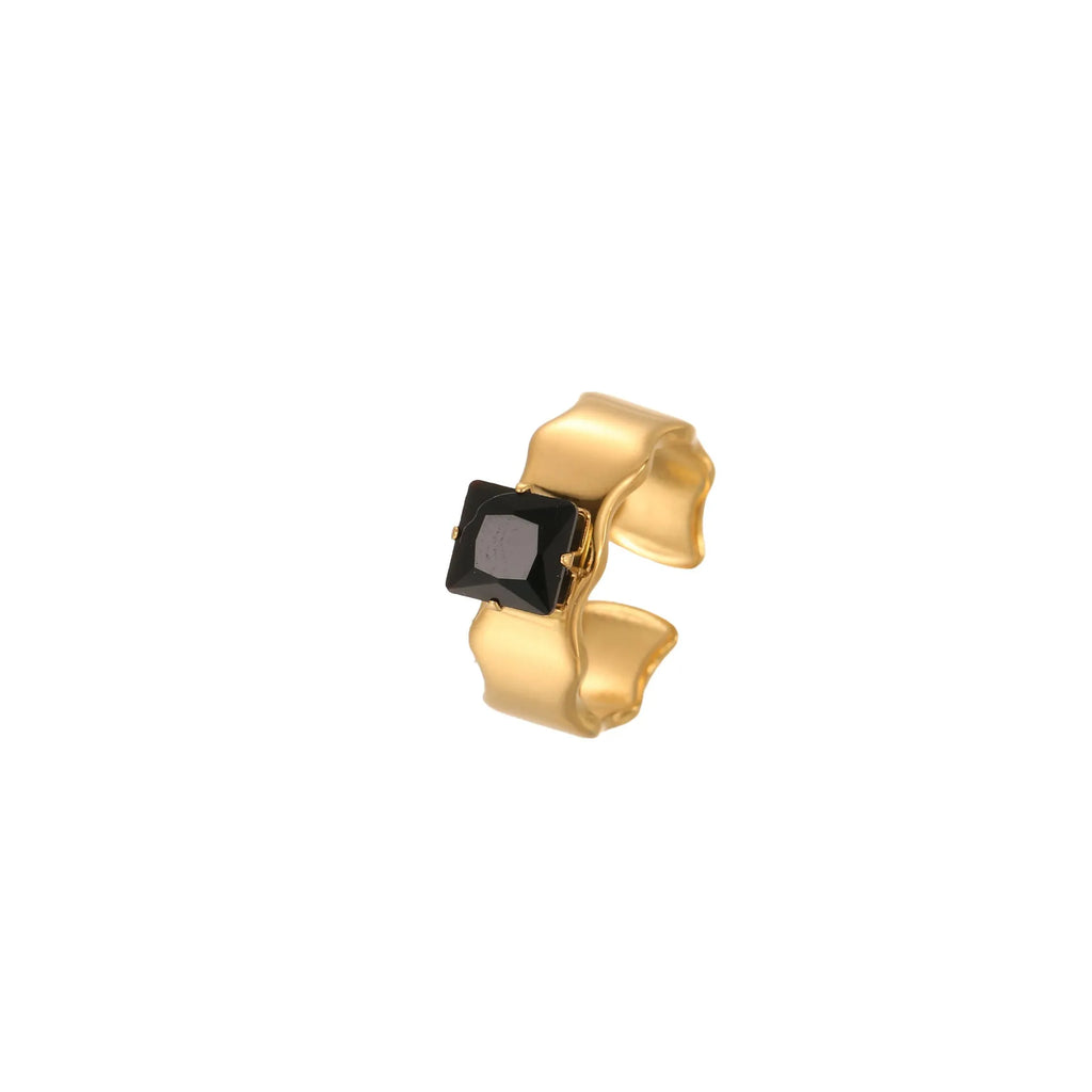 Women's geometric titanium steel ring with adjustable open design and zircon stone detailing