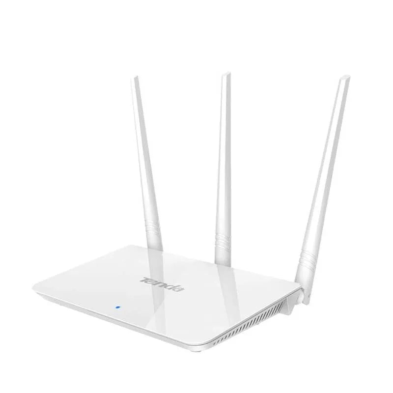 White dual-band wireless router with 2.4GHz and 5GHz frequency support for broadband internet connections