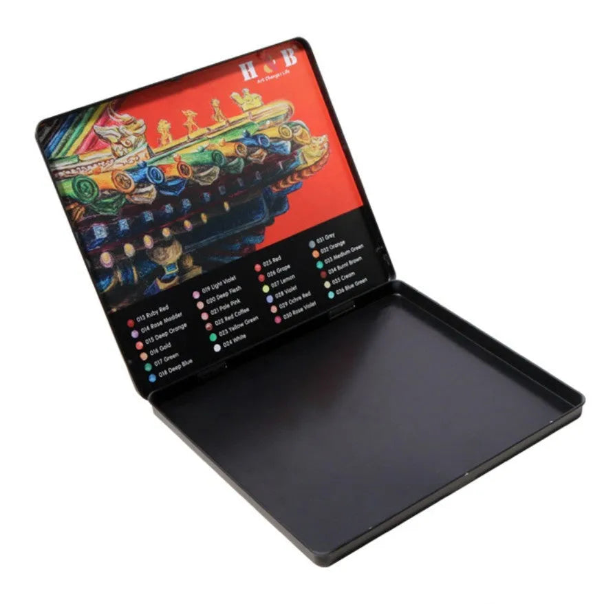 Professional 24-colour water-soluble pencil set in silver metal tin box with brush