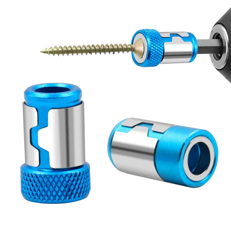 Light blue screwdriver bit with magnetic ring, slotted head type, high carbon steel construction