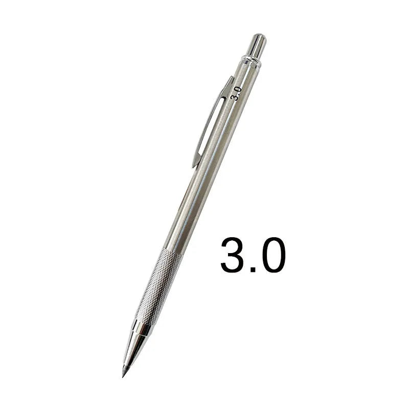 Metal automatic mechanical pencil with 0.5mm to 2.0mm lead size options