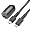 Baseus Huixiaoxing grey car charger set with 30W PPS fast charge and 1 metre cable