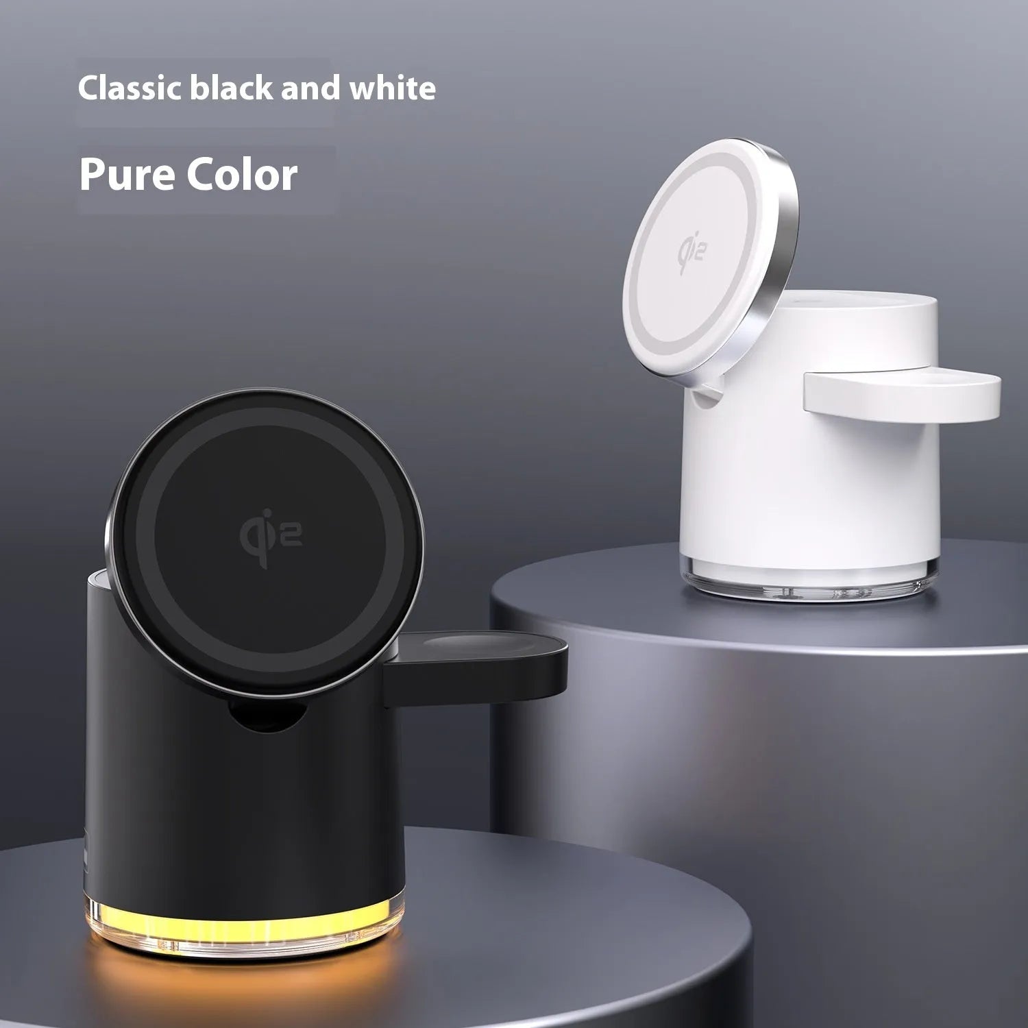 C16 Magnetic Three-in-one Wireless Folding Charger in Black or Ivory White, shown open for charging and folded for portability.