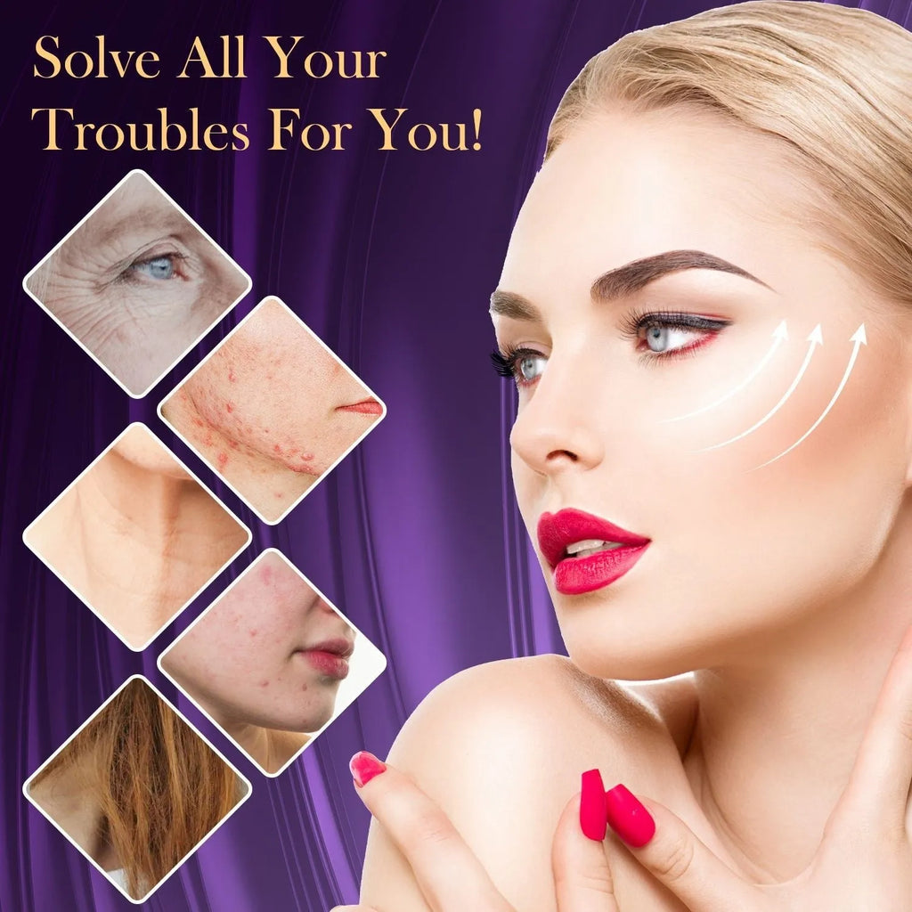 Purple High Wave electrotherapy rod beauty instrument with six accessory heads for professional skin treatments