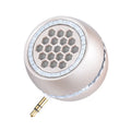 Universal external amplifier speaker in black, gold, or rose gold, showing input for 5V charger.