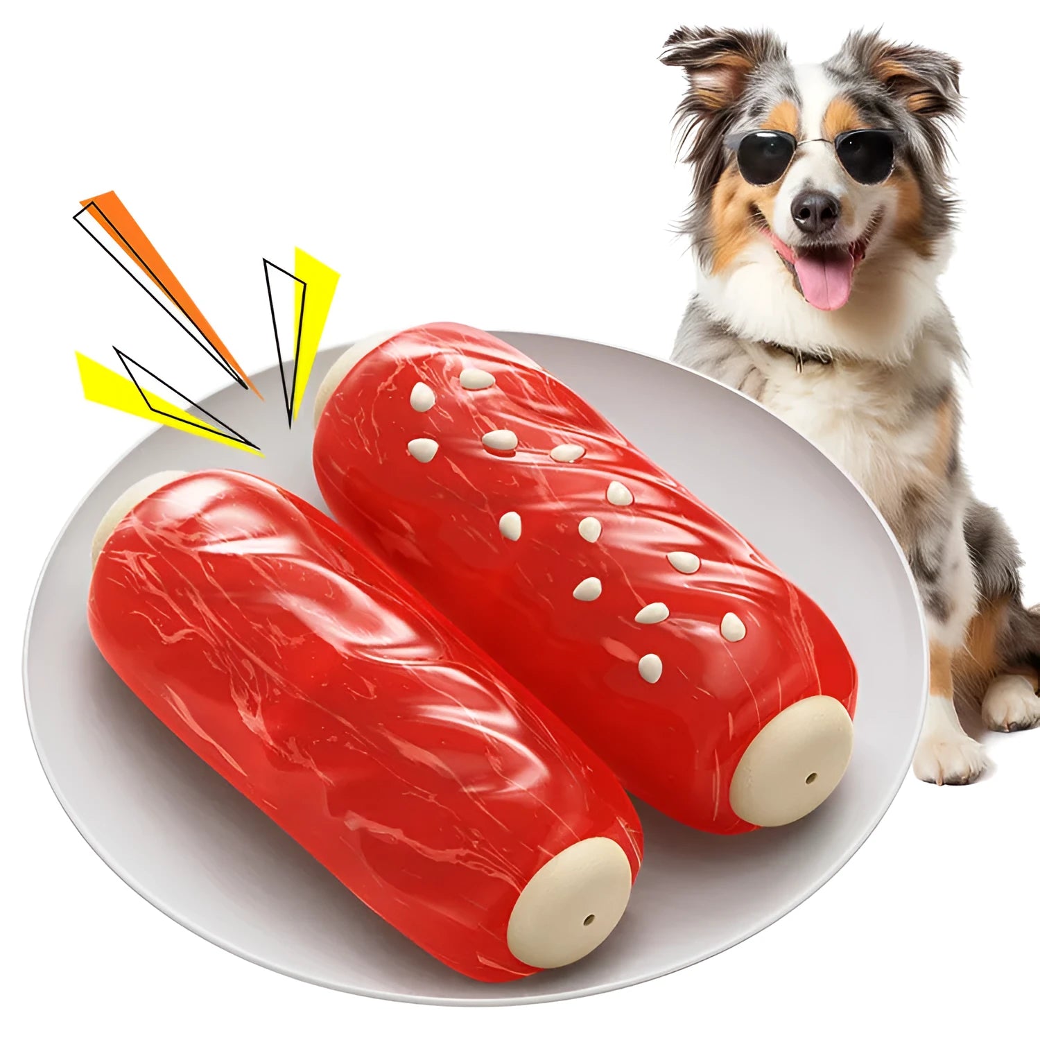 Primary colour plastic toothbrush-shaped dog chew toy for aggressive chewers