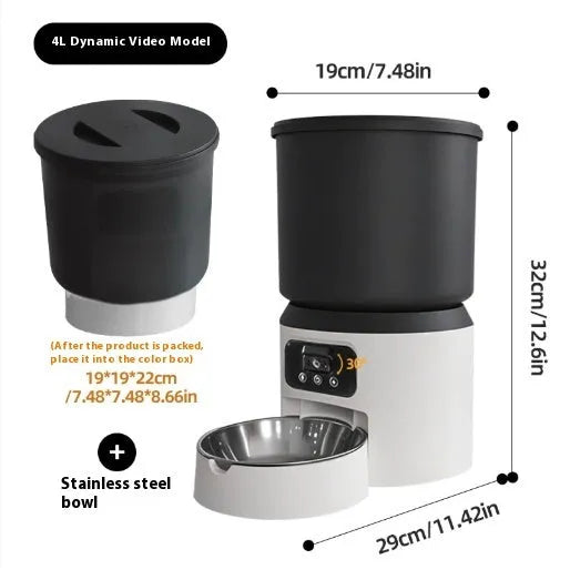 4L smart pet feeder with digital display, food hopper, and stainless steel bowl
