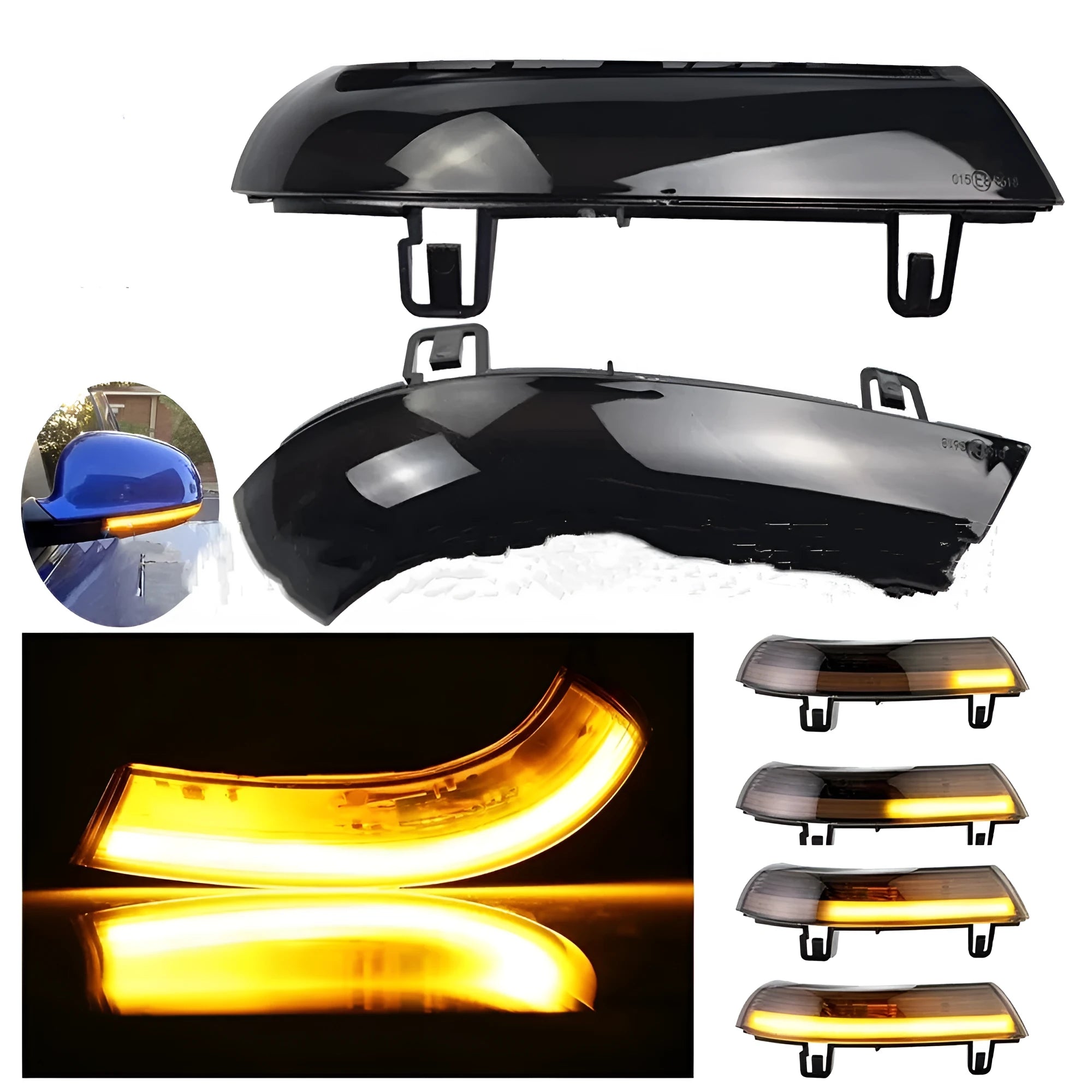 Volkswagen Golf 5 sequential running water turn signal light unit in ABS plastic housing.