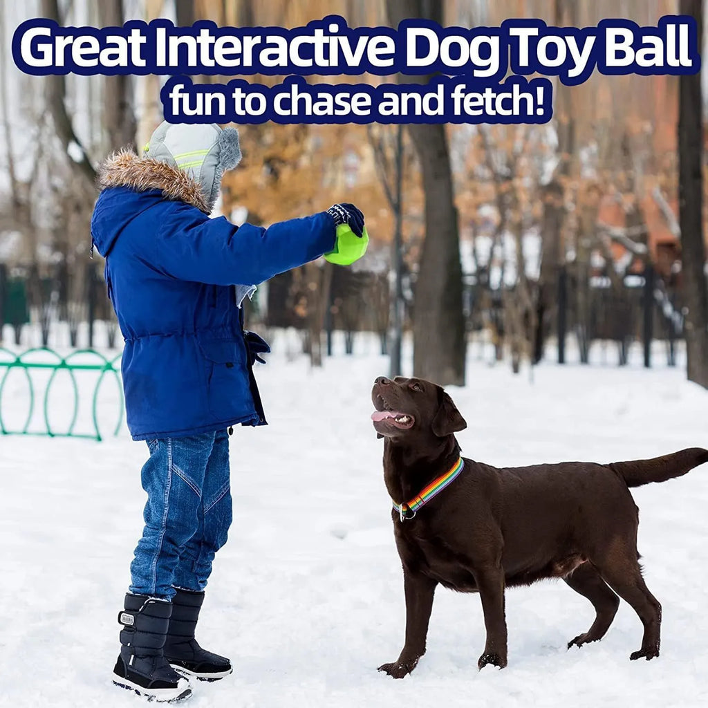 Green natural rubber squeaky dog chew toy ball for medium and large aggressive chewing dogs