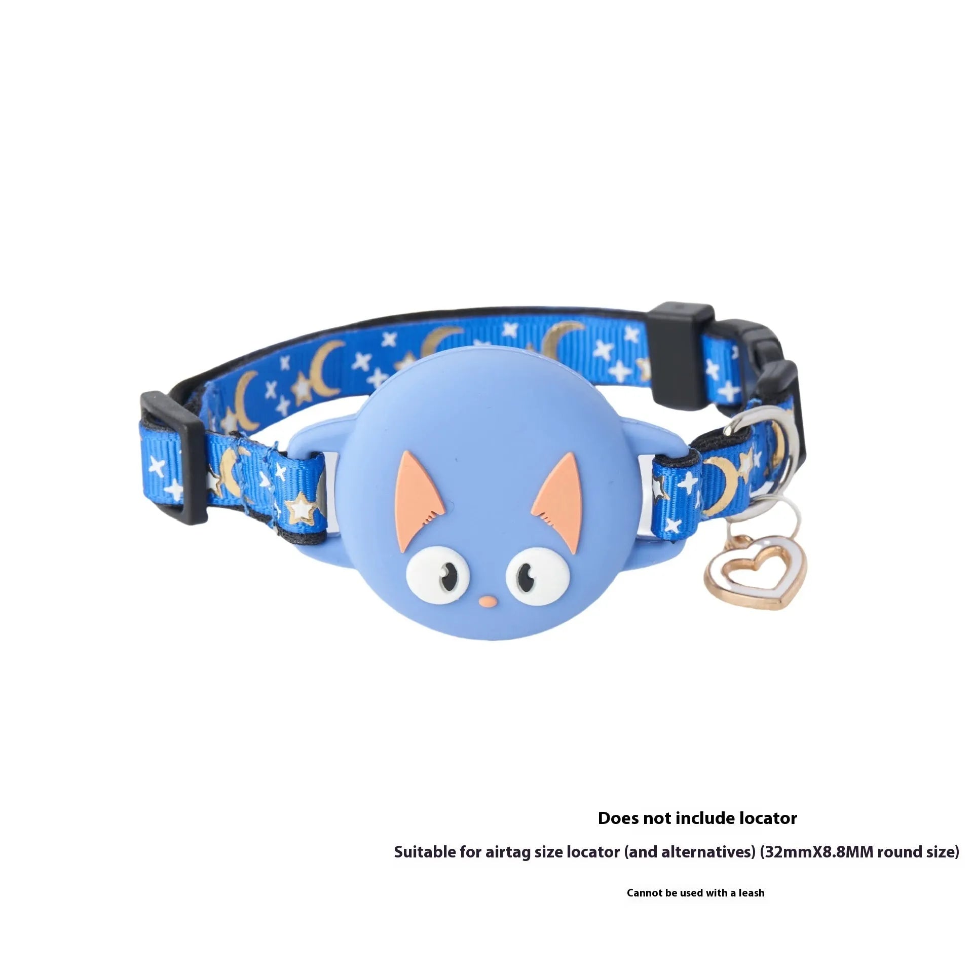 Pink and blue adjustable plastic AirTag cases shown as cat collars with size options S and M