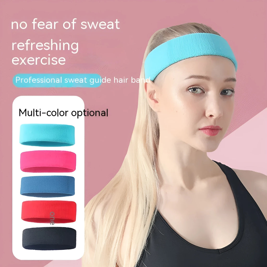Solid colour elastic sports anti-sweat headband made from polyester spandex.