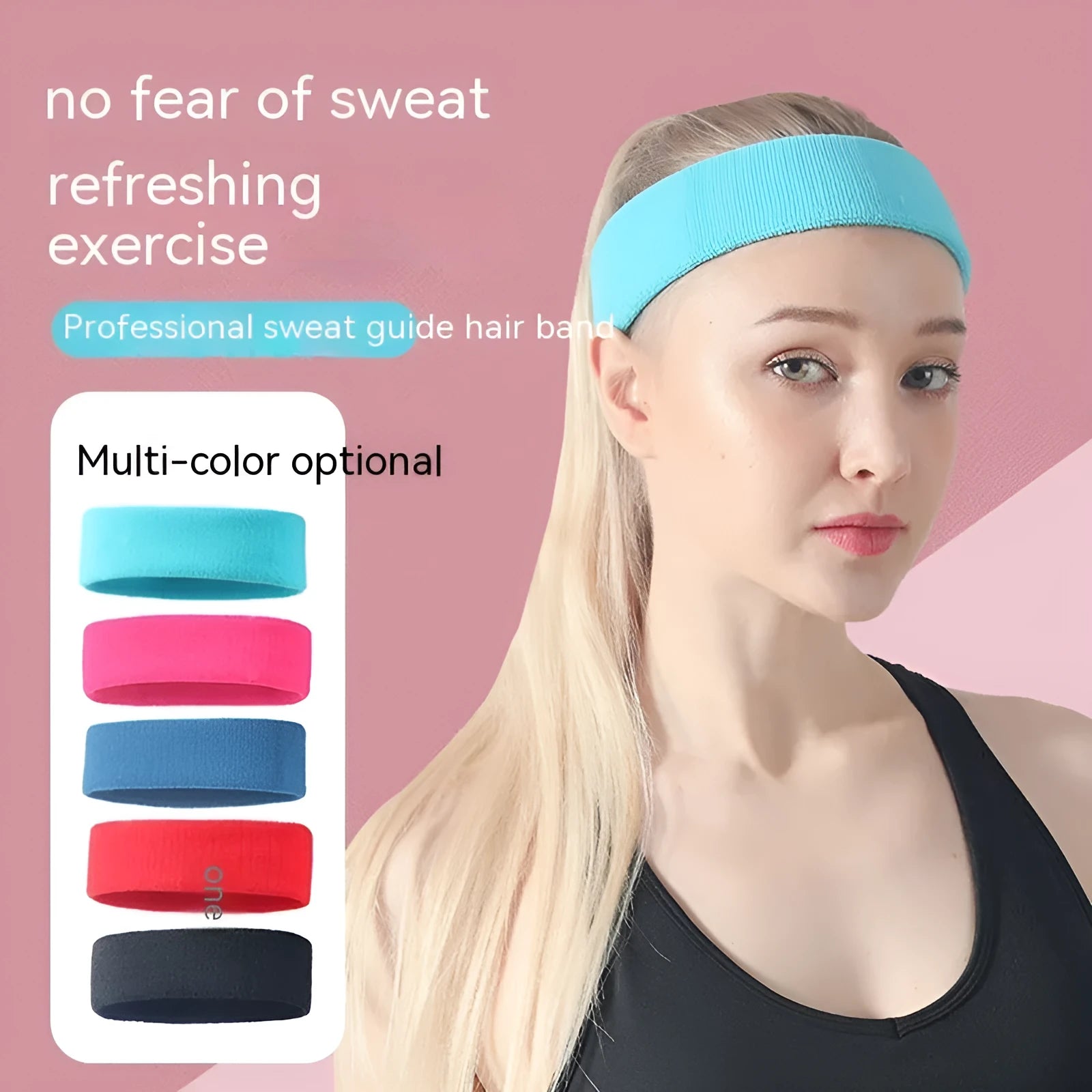 Solid colour elastic sports anti-sweat headband made from polyester spandex.