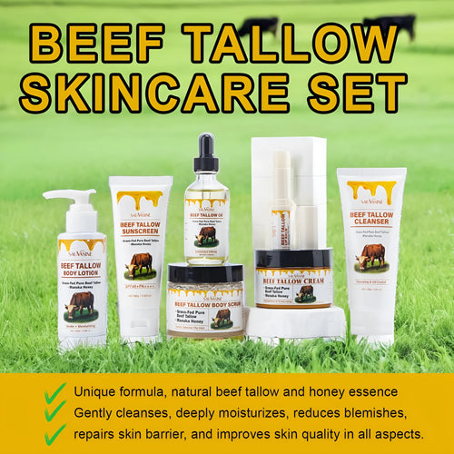 Butter Honey seven-piece facial care set including cleanser, cream, lotion, scrub, lipstick, and protective cream.
