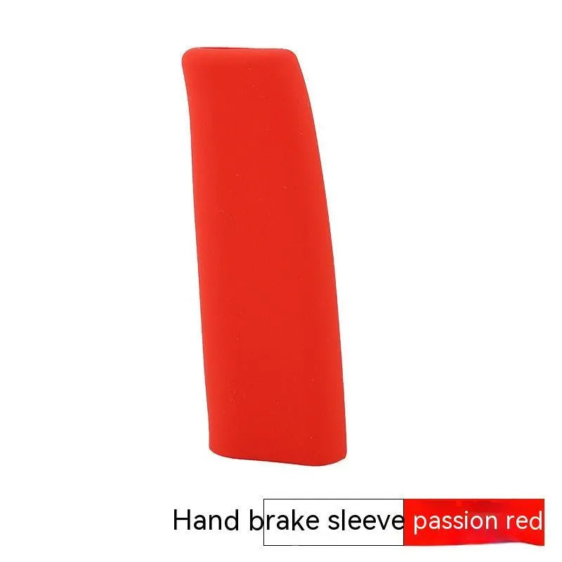 Universal silicone handbrake sleeve for cars in five colours: black, grey, beige, red, and blue.