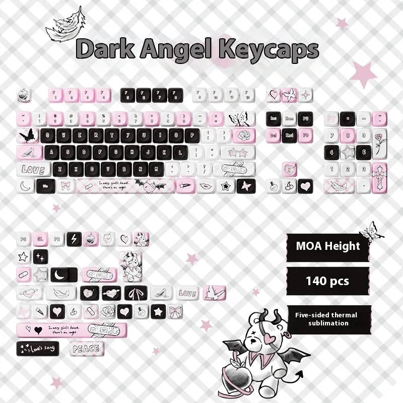 Sublimation printed cartoon pig party themed keycap set for mechanical keyboard, showing full 138-key layout.