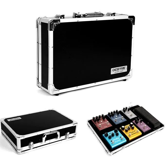 T-EC8 Aviation Box guitar effects unit inside a metal flight case for electric guitar.
