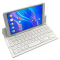 Black and white folding Bluetooth keyboard for tablets with aluminium bottom