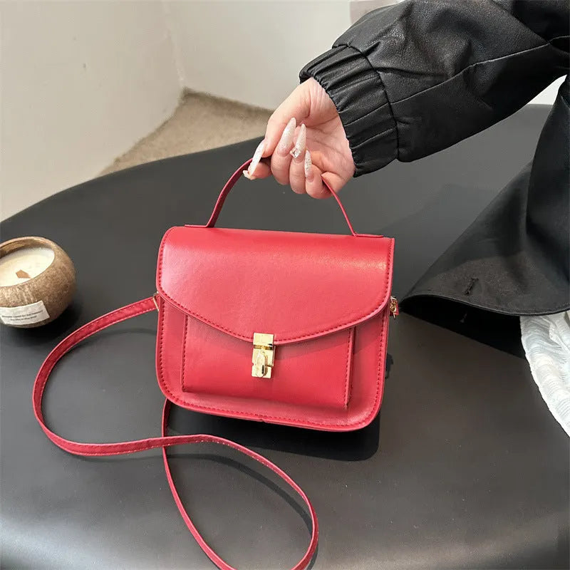 Retro messenger bag in horizontal square shape with sandwich pocket design in choice of four colours