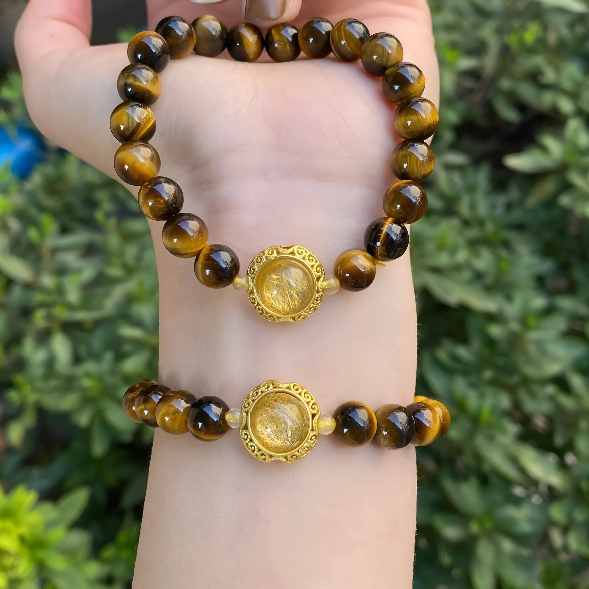 Handmade unisex citrine diamond gourd bracelet with mixed 10mm and 8mm electroplated crystal beads