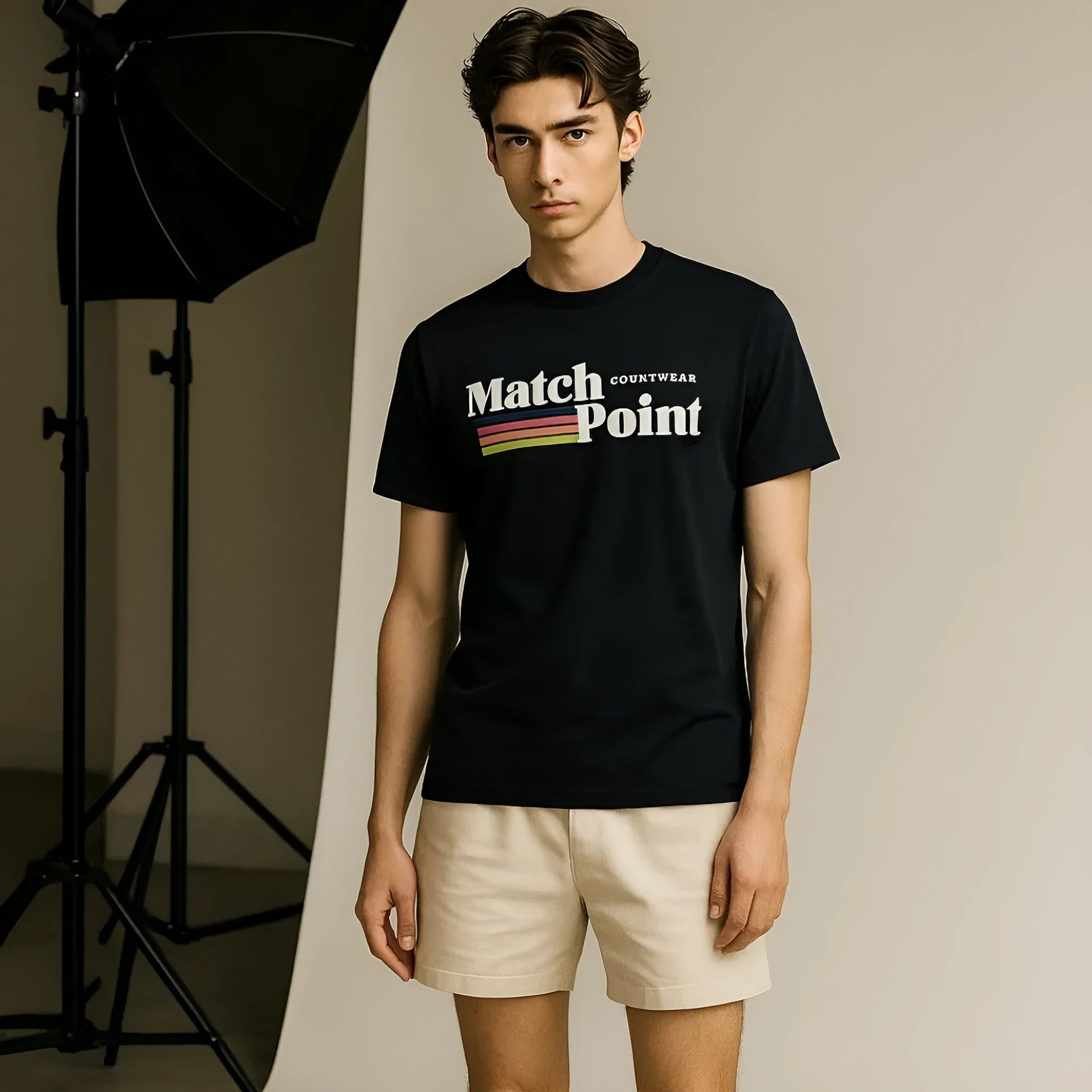 Black men's T-shirt with 3D digital printed pattern, round neck and short sleeves