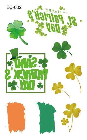 Irish festival flag tattoo sticker paper with clover design measuring 120x75mm for children's face decoration