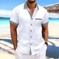 Pure cotton slim fit striped short sleeve casual shirt with double button front