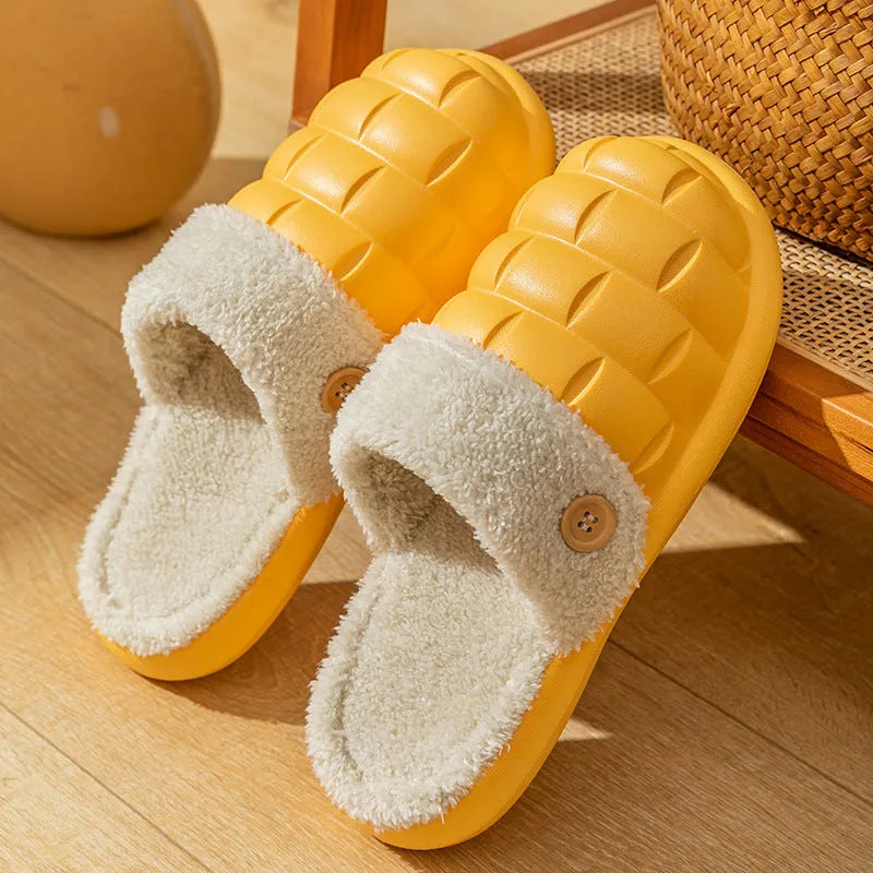Pair of pink EVA detachable slippers with plush lining and textured anti-skid sole.