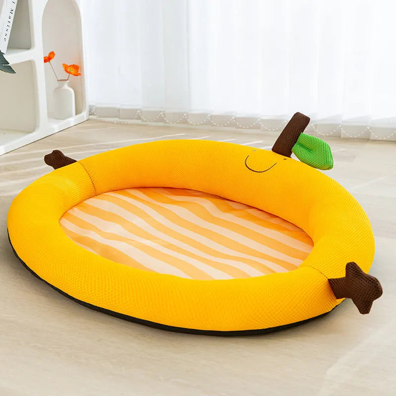 Green pet cooling mat nest bed with fruit backrest for dogs and cats