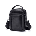 Black genuine leather mens shoulder messenger bag with European retro styling