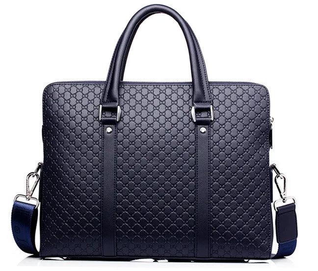 Men's business briefcase in super fiber synthetic leather with shoulder strap holding a notebook and iPad