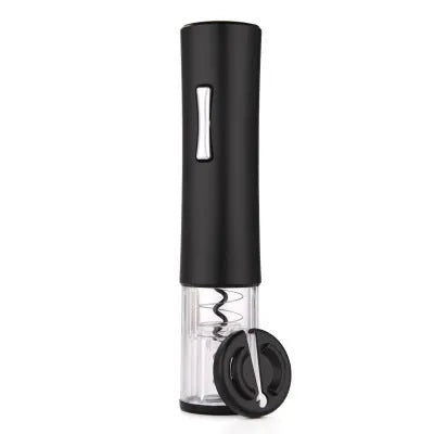Black, red, and white electric wine bottle opener with foil cutter on a kitchen counter