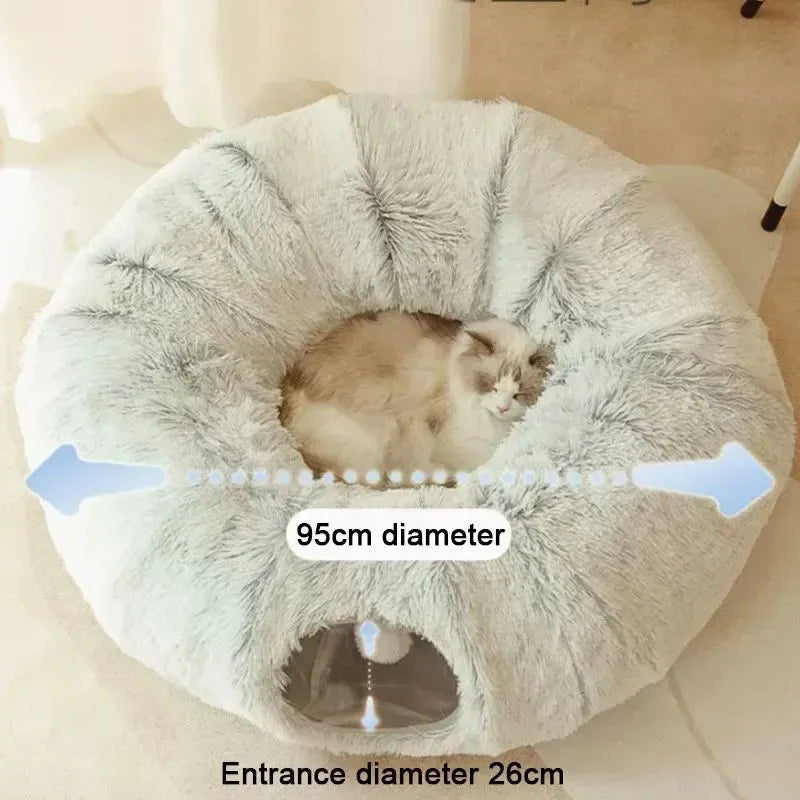 Grey plush cat bed cushion 85x85x26cm on floor, warm winter pet sleeping mat