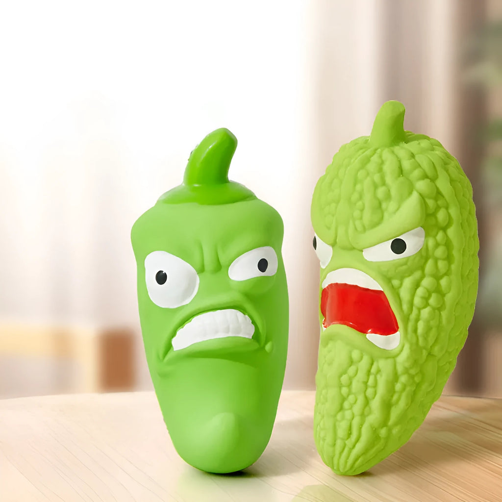 Realistic bitter melon and chili shaped dog chew toy for teeth cleaning and boredom relief