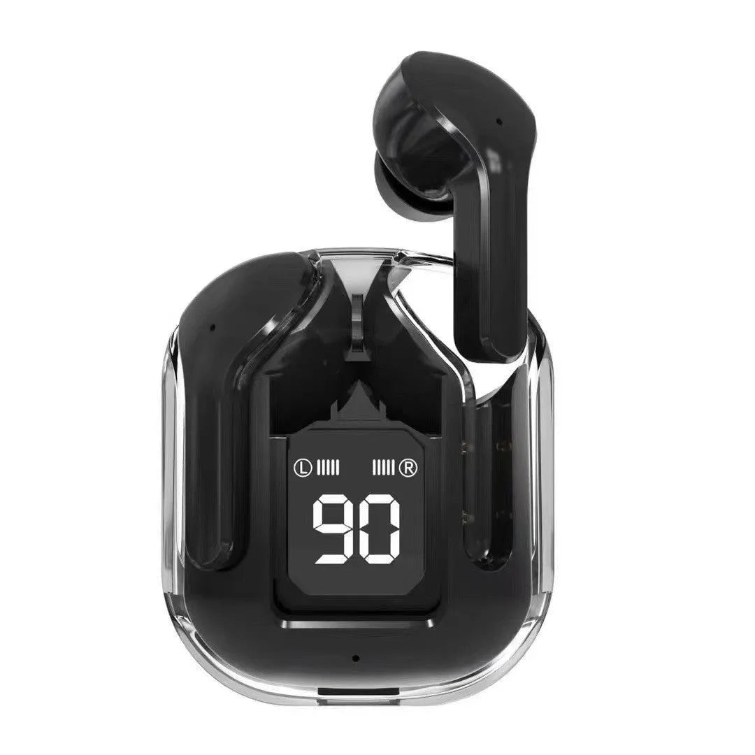 Transparent space capsule case true wireless Bluetooth earphones with digital display screen in multiple colours