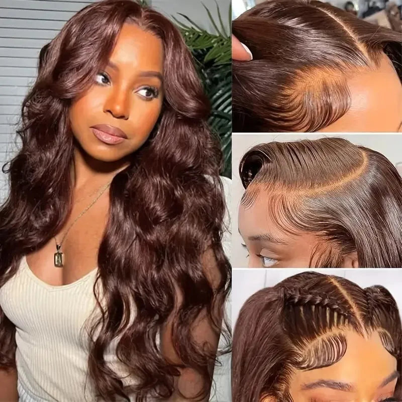 Women's dark brown front lace wig with long curly hair and side bangs in European fashion style