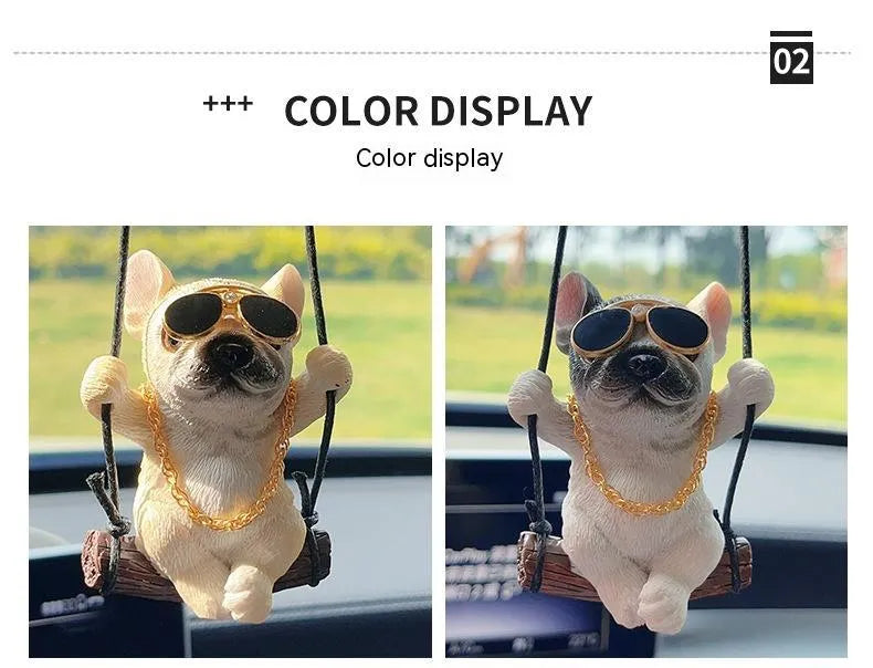 Resin bulldog car pendant hanging ornament in cartoon style for rearview mirror.