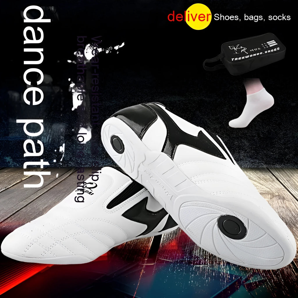 Black and white children martial arts shoes for boxing and Sanda training with soft bottom design