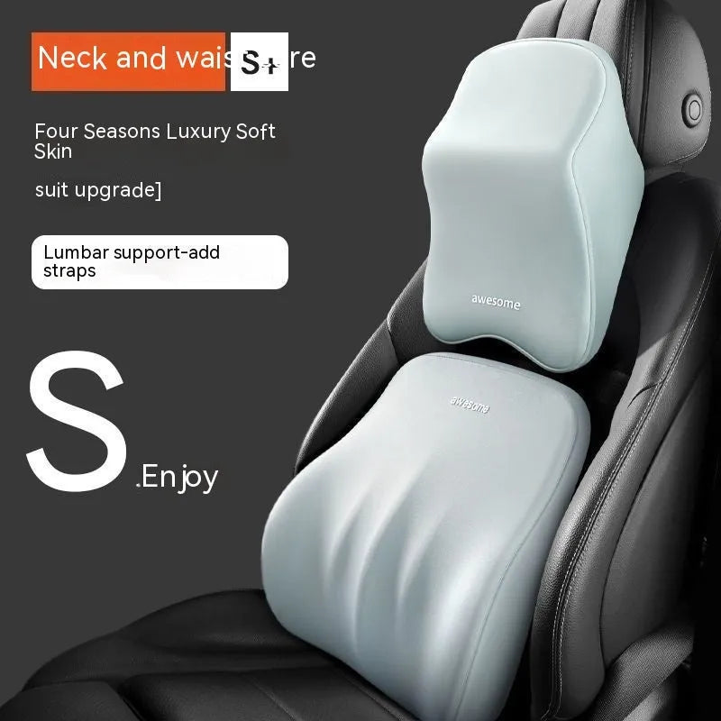 Car headrest and lumbar support pillow set in four colour options with memory foam filling