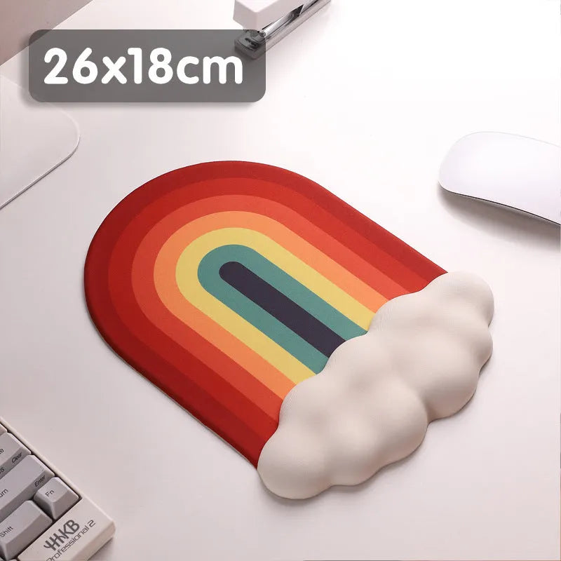 Silica gel wrist support mouse pad and keyboard stand in pastoral cloud design on computer desk