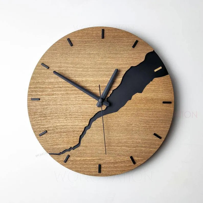 Simple wooden wall clock with minimalist dial in modern design for home décor