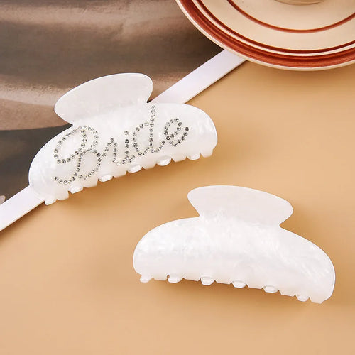 Acrylic hair barrette with multi-diamond spot drilling and English letters on shark clip back