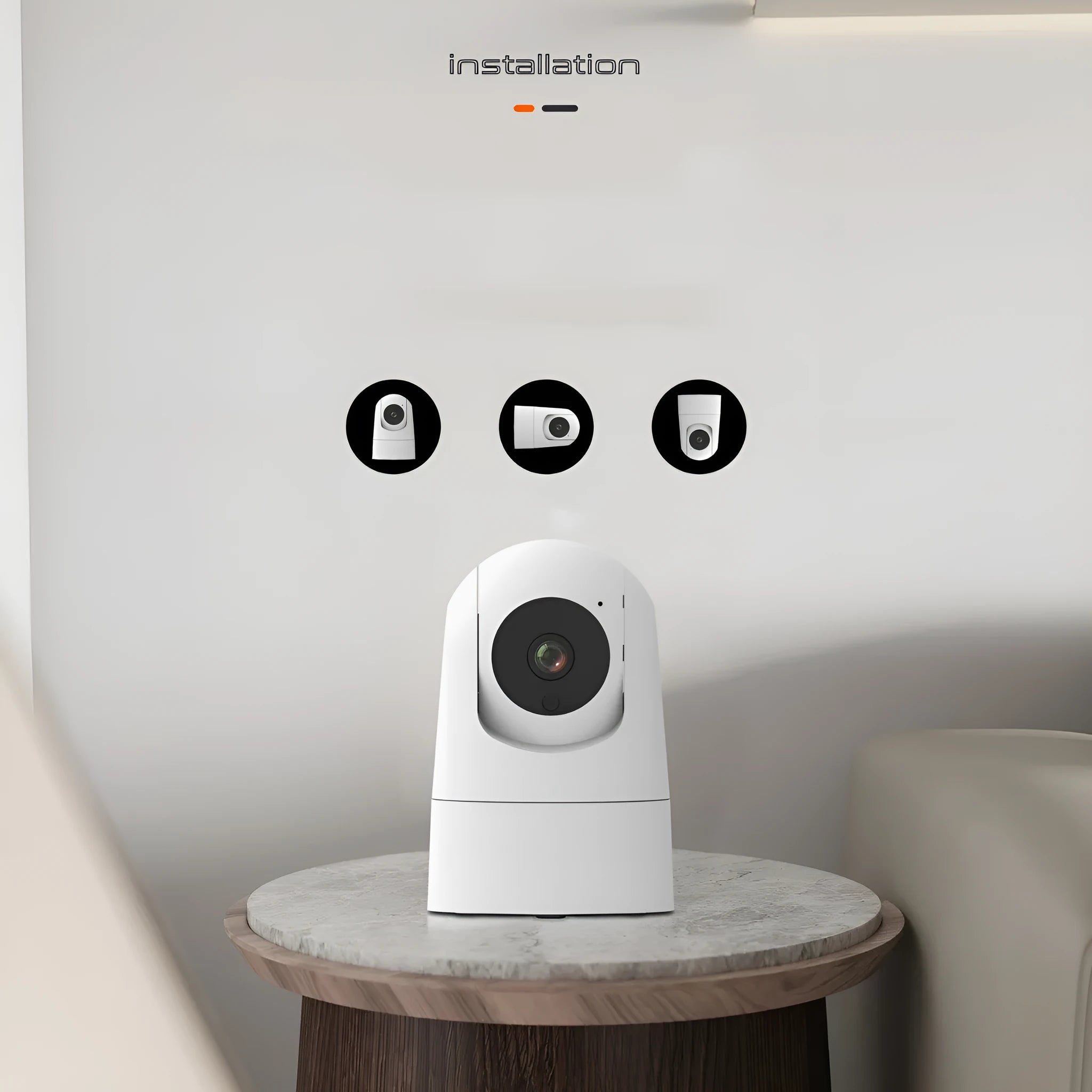 White indoor smart security camera with 1080p resolution and electronic zoom